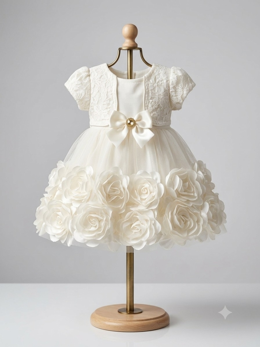 Nannette Ivory Floral Rosette Tulle Dress for Girls